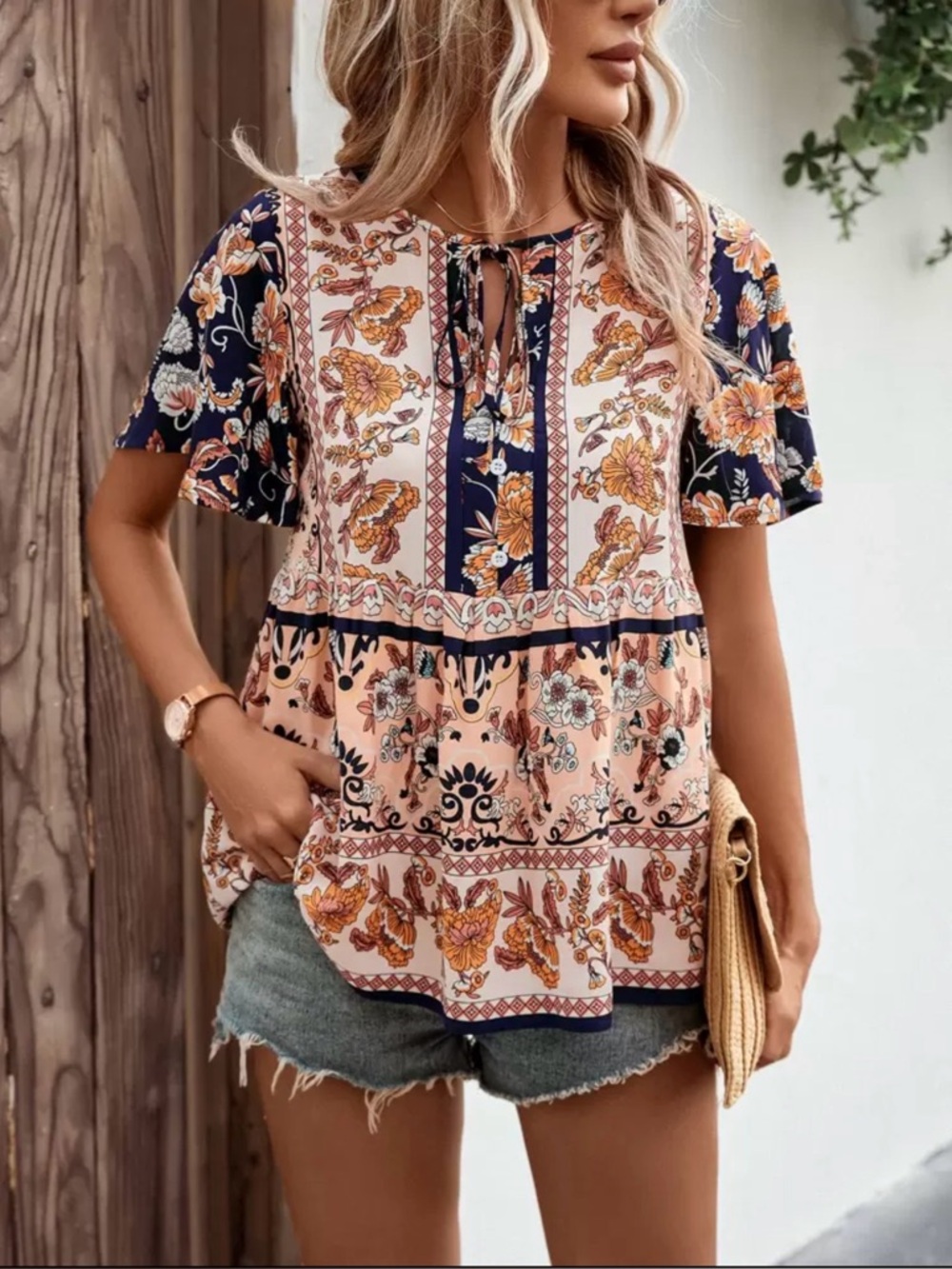 Bohemian Floral Patchwork  Top large
